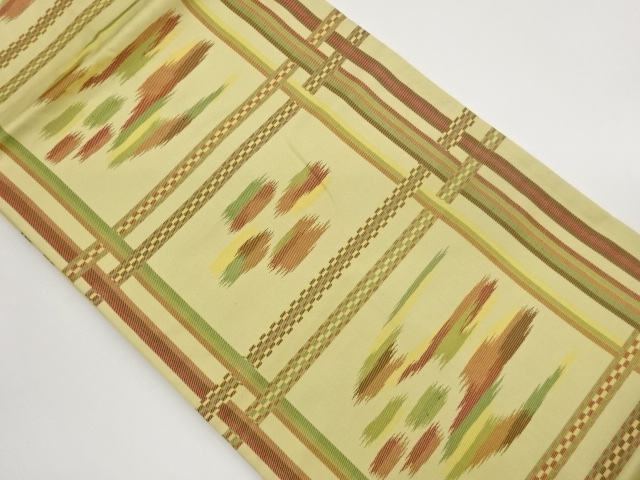 Nagoya obi woven with an abstract pattern on a variegated lattice